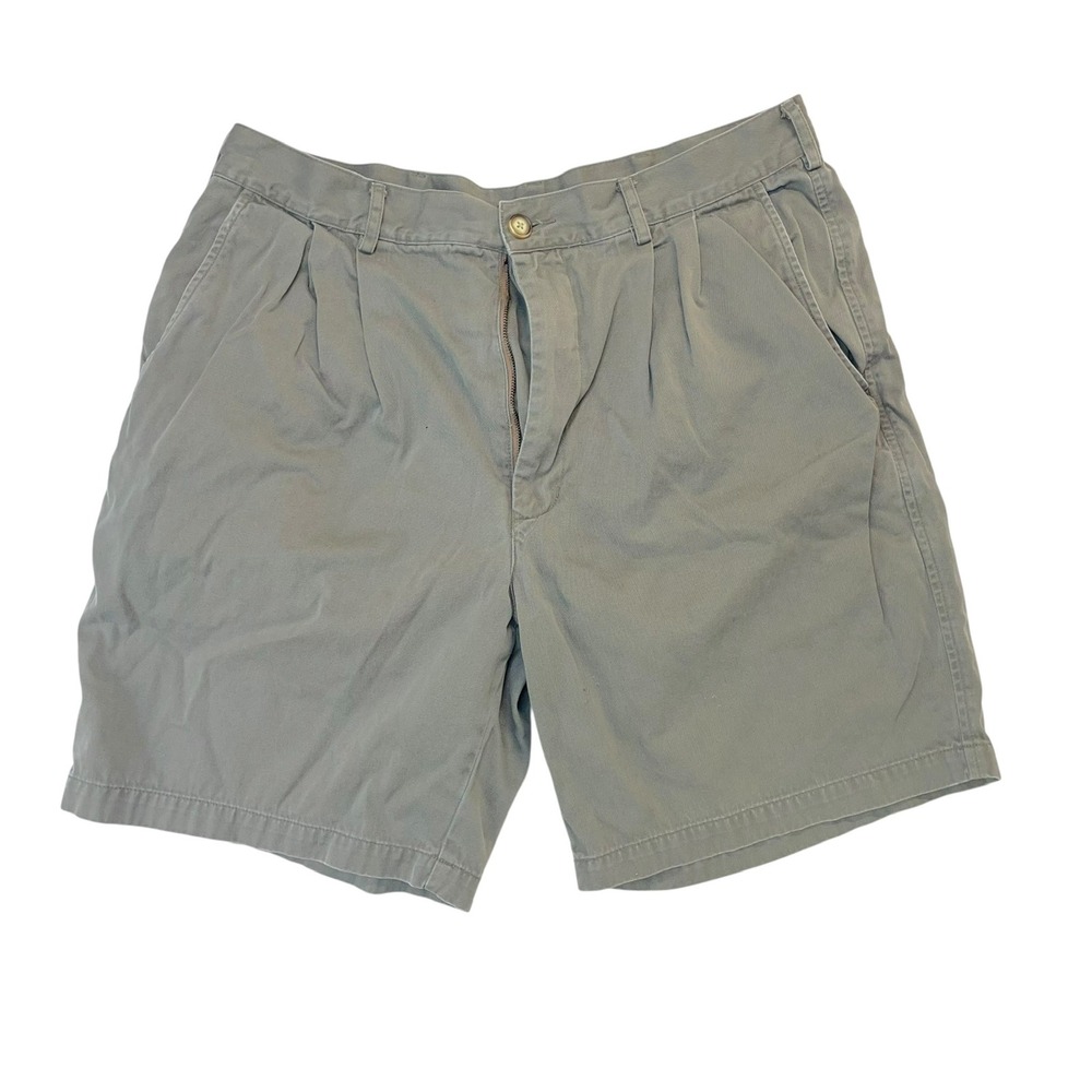 Structure Mens Pleated Chino Shorts Olive Green 36 Cotton Vintage Casual